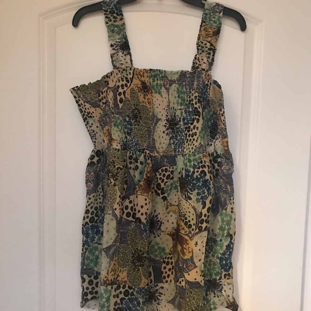 Floral silk and cotton tank top